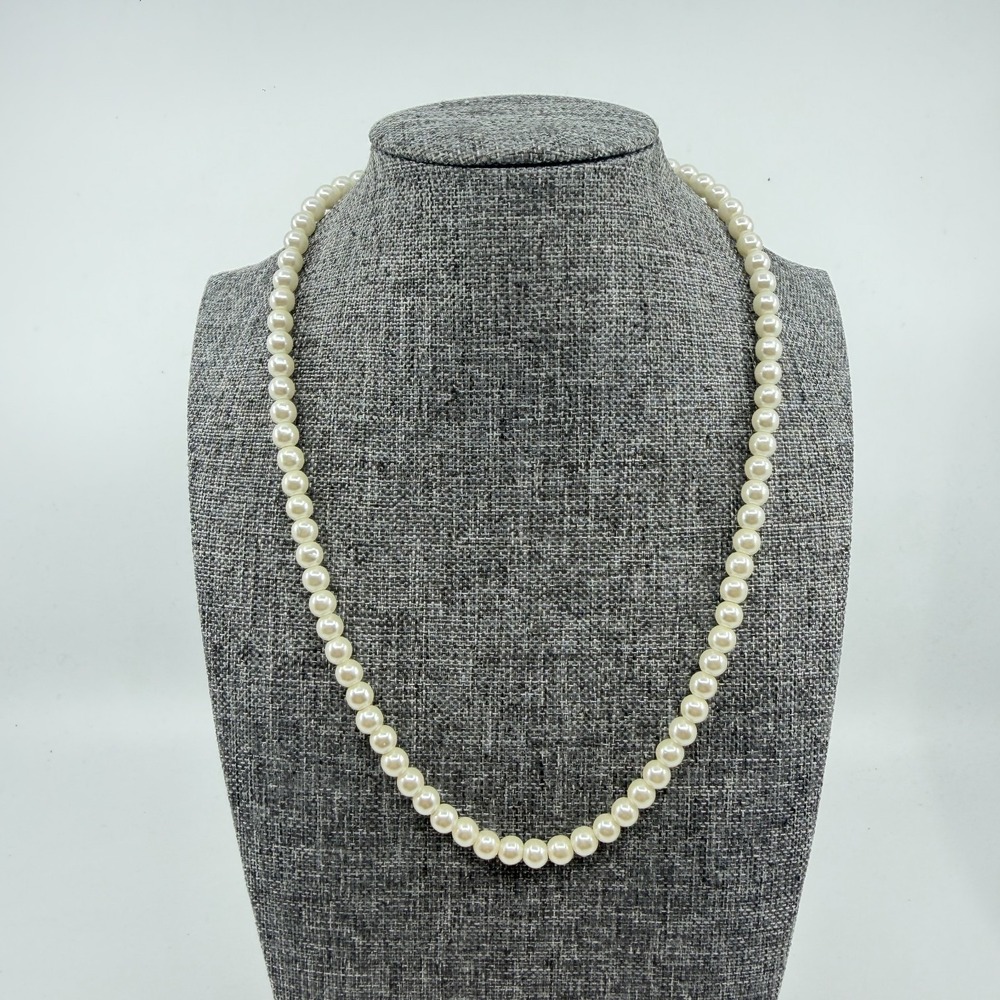 ELI Cream Faux Pearl Single Strand Necklace Gold Tone Filigree Fishhook Clasp